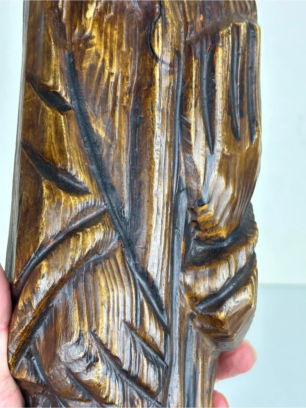 Vintage Saint Figure, Santos Sculpture, wall hanging, wood-look paper mache Monk